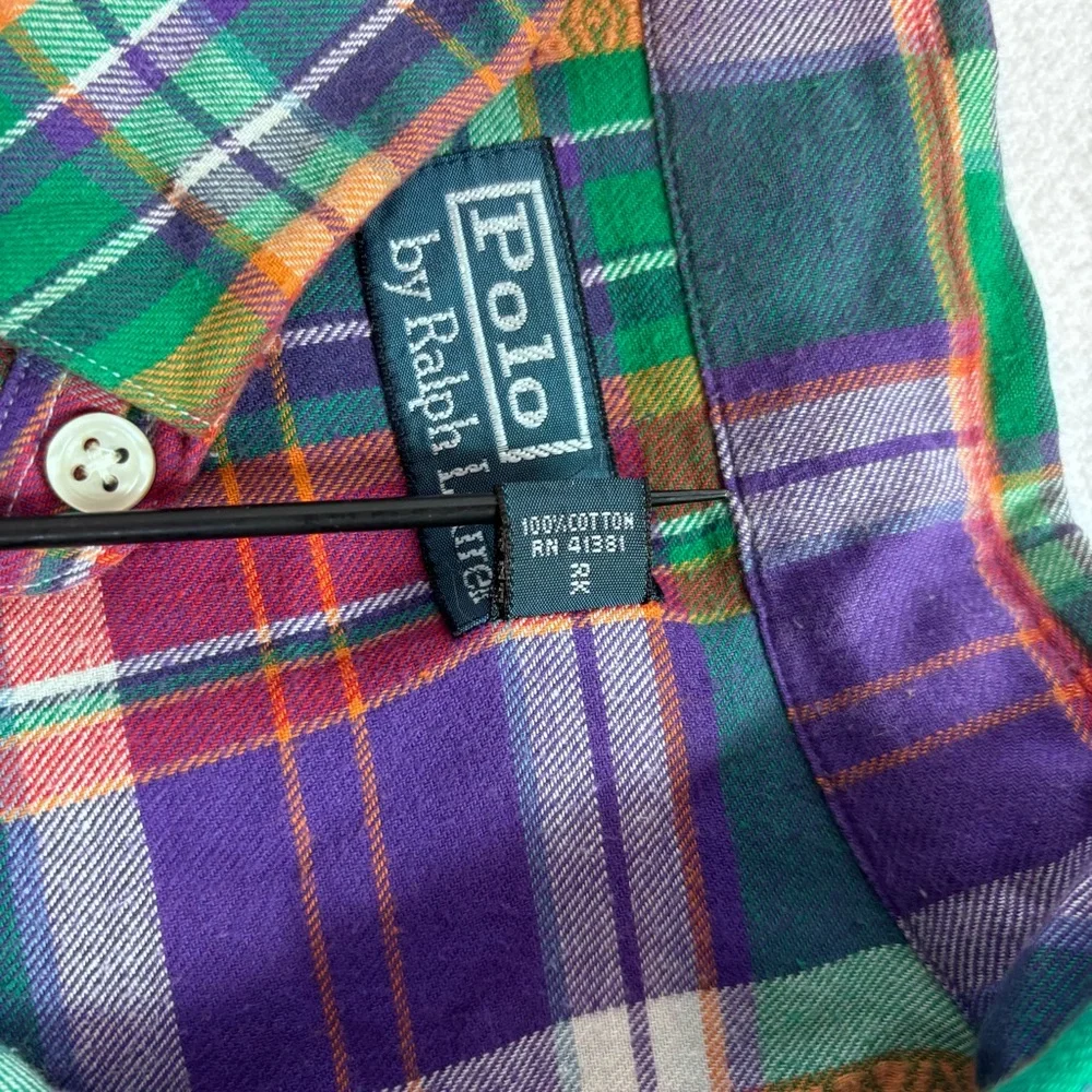 Vintage Polo Ralph Lauren Purple Plaid Pearl Snap Western Cowboy Shirt L Ranch
